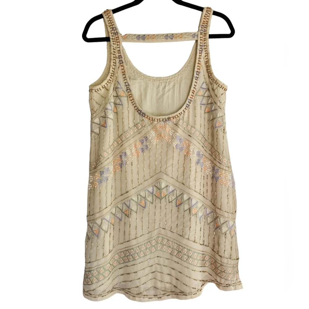 Free People Boho Flapper Shift Beaded Embroidered Backless Mini Dress - Cream - Picture 4 of 15